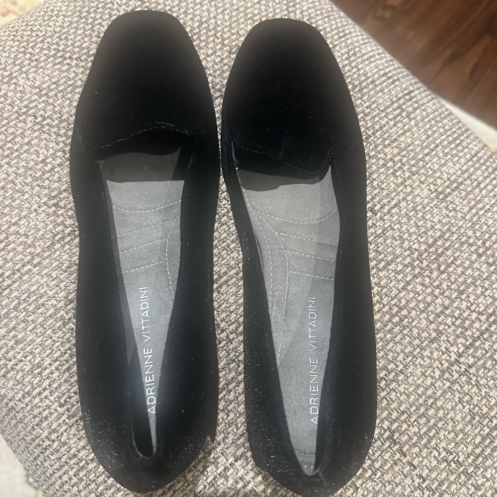 Adrienne Vittadini Velvet Black Loafer Flats Size 9